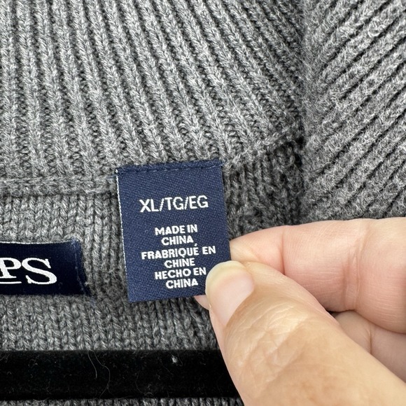 Chaps Men's Quarter Zip Pullover Sweater Argyle Knit  XL Gray Preppy Academia - Picture 8 of 10